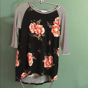 Honey and Lace Flower and Stripes Shirt